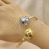 Oro Laminado Individual Bangle, Gold Filled Style Ball and Disco Design, Polished, Two Tone, 07.383.0004 (05 MM Thickness, One size fits all)