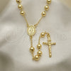 Oro Laminado Medium Rosary, Gold Filled Style San Lazaro and Crucifix Design, Polished, Golden Finish, 09.213.0019.26