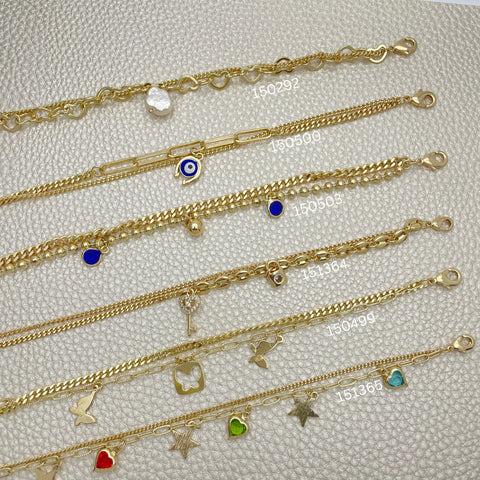 15 pulseras dobles a la moda ($6.67 cada una) por $100 Gold Layered