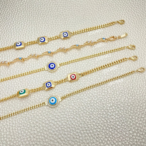 20 pulseras con marco de mal de ojo de moda ($ 5.00 cada una) por $ 100 en capas de oro