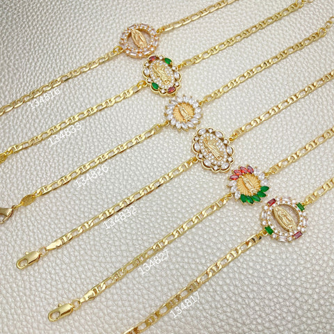 20 pulseras religiosas de CZ, Gaudalupe, San Judas, San Benito ($5.00 cada una) por $100 Gold Layered