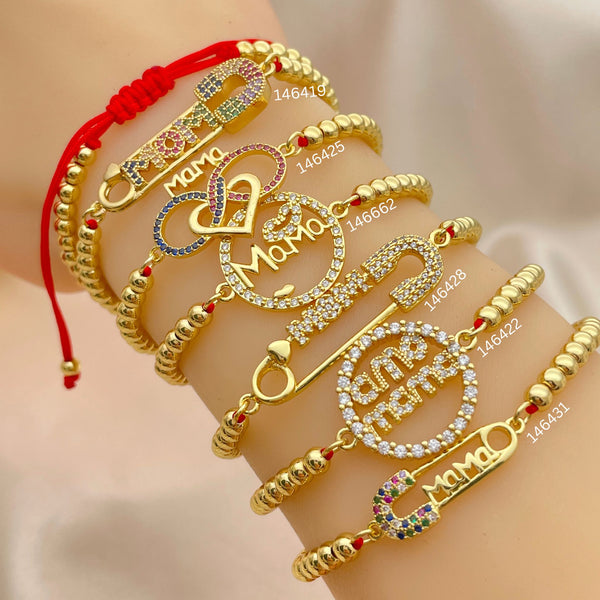 20 Mothers Day Bracelets, Mom, Mama, in Oro Laminado Assorted ($5.00 each) for $100 Gold Layered