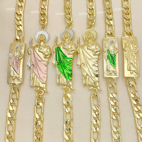 18 Religious San Judas Bracelets in Oro Laminado Assorted ($5.55 each) for $100 Gold Layered