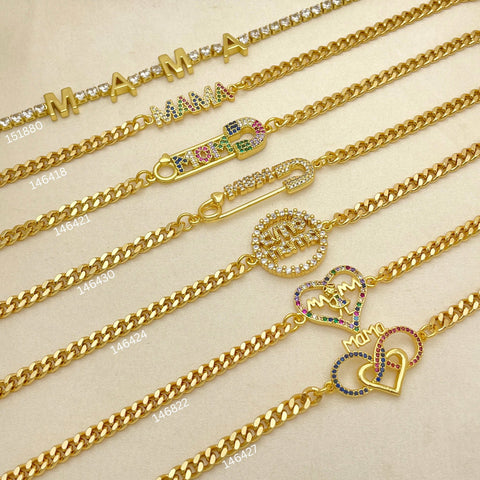 20 Mothers Day Bracelets, Mom, Mama, in Oro Laminado Assorted ($5.00 each) for $100 Gold Layered