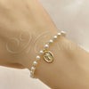 Oro Laminado Fancy Bracelet, Gold Filled Style Divino Niño Design, with Ivory Pearl, Polished, Golden Finish, 03.02.0100.3.16 (07 MM Thickness, 8 Inches Length)