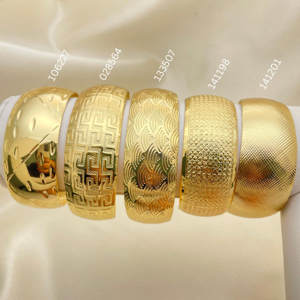 12 Assorted Wide Cuff Bangles in Oro Laminado Gold Filled ($8.33 each) for $100 Gold Layered