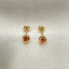 Oro Laminado Stud Earring, Gold Filled Style Heart Design, with Pink Cubic Zirconia, Polished, Golden Finish, 02.02.0528