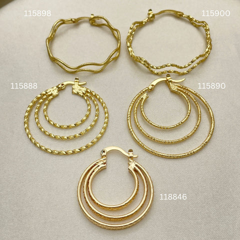 25 Assorted Triple Hoops In Oro Laminado Gold Filled ($4.00 each) for $100 Gold Layered