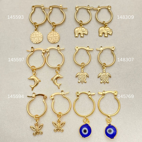 30 argollas de varios diseños en Oro Laminado Gold Filled ($3.33 cada una) por $100 Gold Layered
