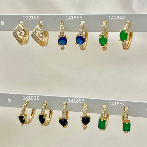 30 argollas Huggie de ZIrconia de colores surtidos en Oro Laminado Gold Filled ($3.33 cada una) por $100 Gold Layered