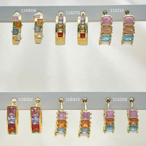 28 argollas Huggie de varios colores en Oro Laminado Gold Filled ($3.57 cada una) por $100 Gold Layered