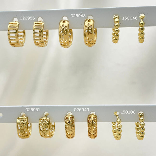 50 argollas Huggie de oro surtidas en Oro Laminado Gold Filled ($2.00 cada una) por $100 Gold Layered