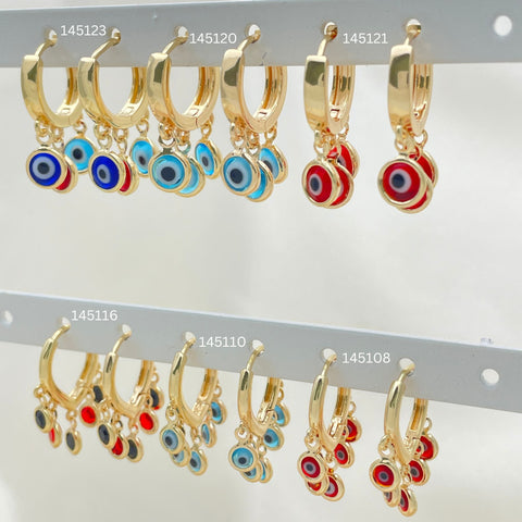 30 argollas Huggie Evil Eye surtidas en Oro Laminado Gold Filled ($3.33 cada una) por $100 Gold Layered