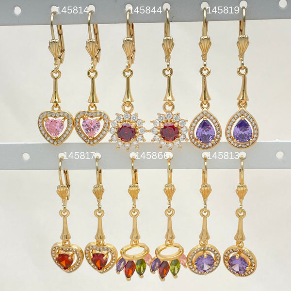 28 Aretes Largos Surtidos de Colores en Oro Laminado Gold Filled ($3.57 cada uno) por $100 Gold Layered