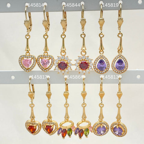 28 Aretes Largos Surtidos de Colores en Oro Laminado Gold Filled ($3.57 cada uno) por $100 Gold Layered