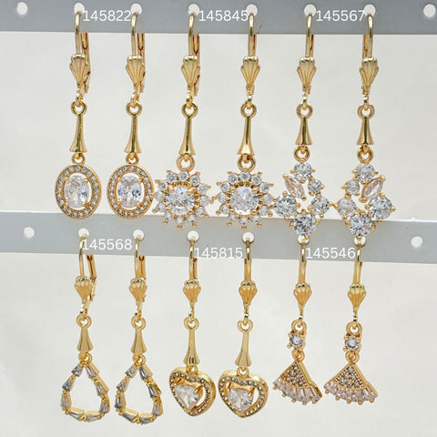 30 Aretes Surtidos de Circonitas Largas en Oro Laminado Gold Filled ($3.33 cada uno) por $100 Gold Layered