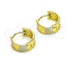 Oro Laminado Huggie Hoop, Gold Filled Style Diamond Cutting Finish, Tricolor, 02.213.0505.12