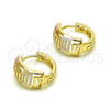 Oro Laminado Huggie Hoop, Gold Filled Style Polished, Tricolor, 02.213.0512.15