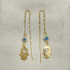 Oro Laminado Threader Earring, Gold Filled Style Greek Key and Hand of God Design, Polished, Golden Finish, 02.02.0529