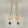 Oro Laminado Threader Earring, Gold Filled Style Evil Eye and Flower Design, Polished, Golden Finish, 02.02.0530
