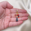 Oro Laminado Religious Pendant, Gold Filled Style Figa Hand and Evil Eye Design, Red Resin Finish, Golden Finish, 05.63.1166