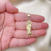 Oro Laminado Religious Pendant, Gold Filled Style San Judas Design, with White Micro Pave, Polished, Golden Finish, 05.411.0001