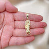 Oro Laminado Religious Pendant, Gold Filled Style San Judas Design, with White Micro Pave, Polished, Golden Finish, 05.411.0001