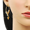 Oro Laminado Medium Hoop, Gold Filled Style Heart and Ball Design, Polished, Golden Finish, 02.170.0432.30