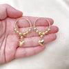 Oro Laminado Medium Hoop, Gold Filled Style Heart and Ball Design, Polished, Golden Finish, 02.170.0432.30