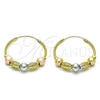 Oro Laminado Medium Hoop, Gold Filled Style Greek Key Design, Polished, Tricolor, 02.170.0438.30