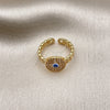 Oro Laminado Multi Stone Ring, Gold Filled Style Evil Eye and Concave Cuban Design, with White Micro Pave, Polished, Golden Finish, 01.341.0104 (One size fits all)