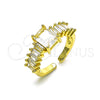 Oro Laminado Multi Stone Ring, Gold Filled Style Baguette Design, with White Cubic Zirconia, Polished, Golden Finish, 01.341.0107 (One size fits all)