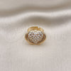 Oro Laminado Multi Stone Ring, Gold Filled Style Heart Design, with White Crystal, Polished, Golden Finish, 01.372.0004 (One size fits all)