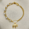 Oro Laminado Charm Bracelet, Gold Filled Style Elephant and Ball Design, with Ivory Pearl, Polished, Golden Finish, 03.32.0580.07 (06 MM Thickness, 7 Inches Length)