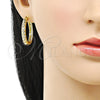 Oro Laminado Huggie Hoop, Gold Filled Style with White Micro Pave, Polished, Golden Finish, 02.195.0199.30