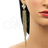 Oro Laminado Long Earring, Gold Filled Style Baguette and Rat Tail Design, with White Cubic Zirconia, Polished, Golden Finish, 02.268.0110
