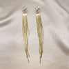 Oro Laminado Long Earring, Gold Filled Style Baguette and Rat Tail Design, with White Cubic Zirconia, Polished, Golden Finish, 02.268.0110