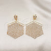 Oro Laminado Long Earring, Gold Filled Style with White Crystal, Polished, Golden Finish, 02.268.0111