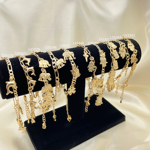 12 Brazaletes Carribbean Flex Surtidos en Oro Laminado Gold Filled ($8.33 cada uno) por $100 Gold Layered