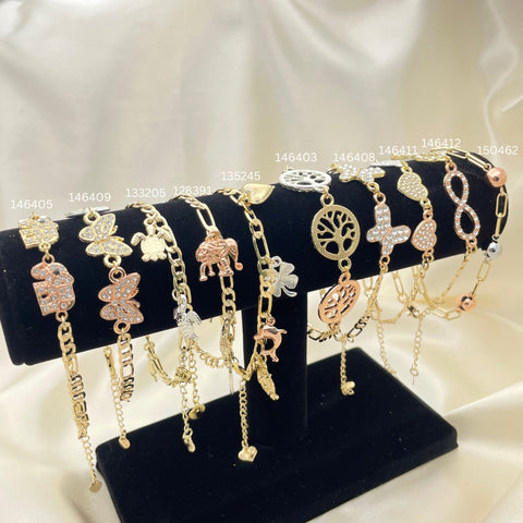 12 Brazaletes Carribbean Flex Surtidos en Oro Laminado Gold Filled ($8.33 cada uno) por $100 Gold Layered