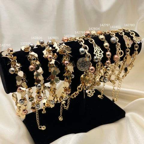 12 Brazaletes Carribbean Flex Surtidos en Oro Laminado Gold Filled ($8.33 cada uno) por $100 Gold Layered