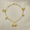 Oro Laminado Charm Anklet , Gold Filled Style Elephant and Ball Design, Polished, Golden Finish, 03.32.0592.10 (06 MM Thickness, 10 Inches Length)