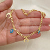 Oro Laminado Charm Anklet , Gold Filled Style Evil Eye and Figaro Design, Polished, Golden Finish, 03.32.0601.10 (06 MM Thickness, 10 Inches Length)