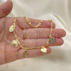 Oro Laminado Charm Anklet , Gold Filled Style Heart and Flower Design, Polished, Golden Finish, 03.32.0604.10 (06 MM Thickness, 10 Inches Length)
