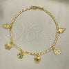 Oro Laminado Charm Anklet , Gold Filled Style Heart and Flower Design, Polished, Golden Finish, 03.32.0604.10 (06 MM Thickness, 10 Inches Length)