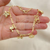 Oro Laminado Charm Anklet , Gold Filled Style Butterfly and Flower Design, Polished, Golden Finish, 03.32.0607.10 (06 MM Thickness, 10 Inches Length)