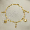 Oro Laminado Charm Anklet , Gold Filled Style Figa Hand and Four-leaf Clover Design, Polished, Golden Finish, 03.32.0608.10 (06 MM Thickness, 10 Inches Length)