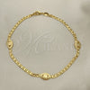 Oro Laminado Fancy Anklet, Gold Filled Style Mariner and Evil Eye Design, Polished, Golden Finish, 03.32.0617.10 (04 MM Thickness, 10 Inches Length)