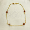 Oro Laminado Fancy Anklet, Gold Filled Style Ball and Figaro Design, with Brown Goldstone Venturina, Polished, Golden Finish, 03.32.0625.10 (04 MM Thickness, 10 Inches Length)