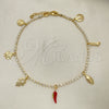 Oro Laminado Fancy Anklet, Gold Filled Style Hand of God and Evil Eye Design, with White Cubic Zirconia, Polished, Golden Finish, 03.32.0626.10 (04 MM Thickness, 10 Inches Length)